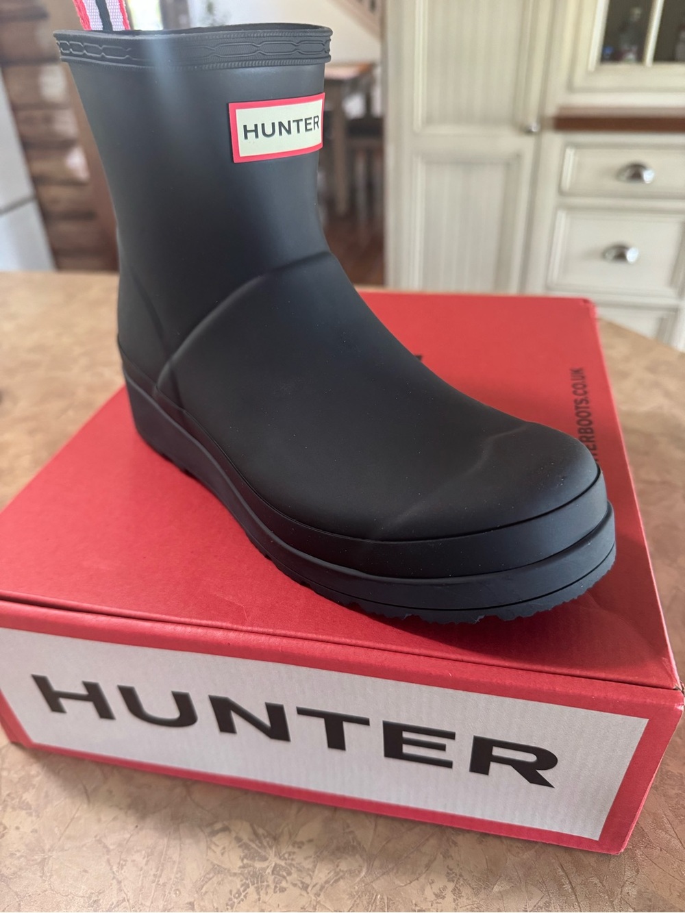 Hunter Men's Short Black Waterproof Rain Boot with Logo Pull-Tab